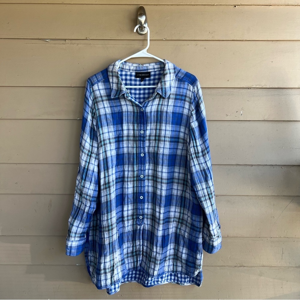 Lane Bryant Women's Plaid Button Down Tunic Top Size 18/20